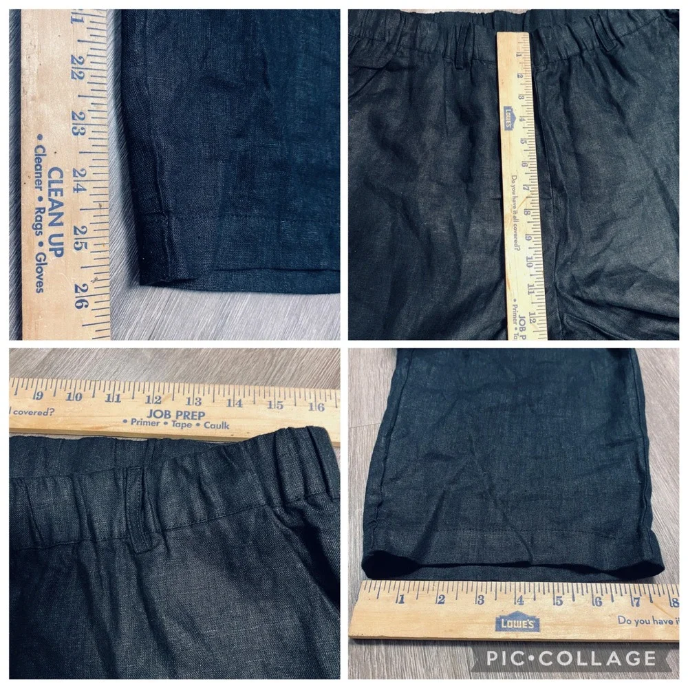 Quince Womens 100% European Linen Wide Leg Pants Black Elastic Waist Large‎ L